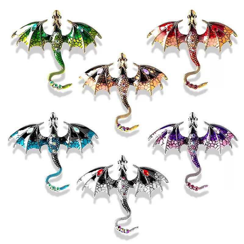 ESIW 6 PCS Dragon Brooches Araneid Lapel Pins Crystal Insect Themed Insect Brooches for Women (6 Colors) - Image 1