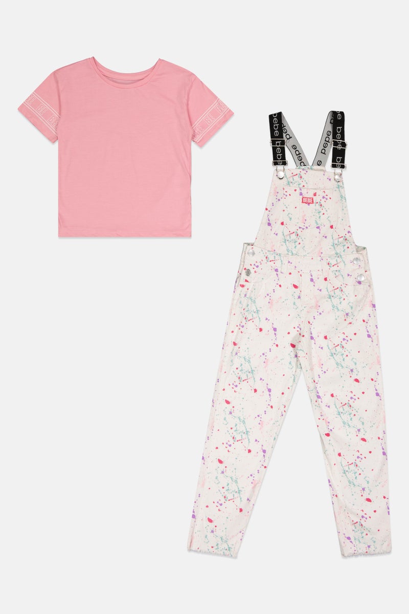 bebe Kids Girl 2 Pieces Splatter Print Top And Jumpsuit Set, Multicolor - Image 2