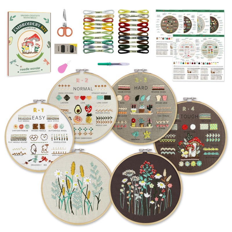 CYANFOUR 6 Stage Embroidery Kit for Beginners Adults, Easy to Learn 38 Different Stitches from Instruction & Video, Needlepoint Kits for Adults with Stamped Embroidery Patterns. - Image 1
