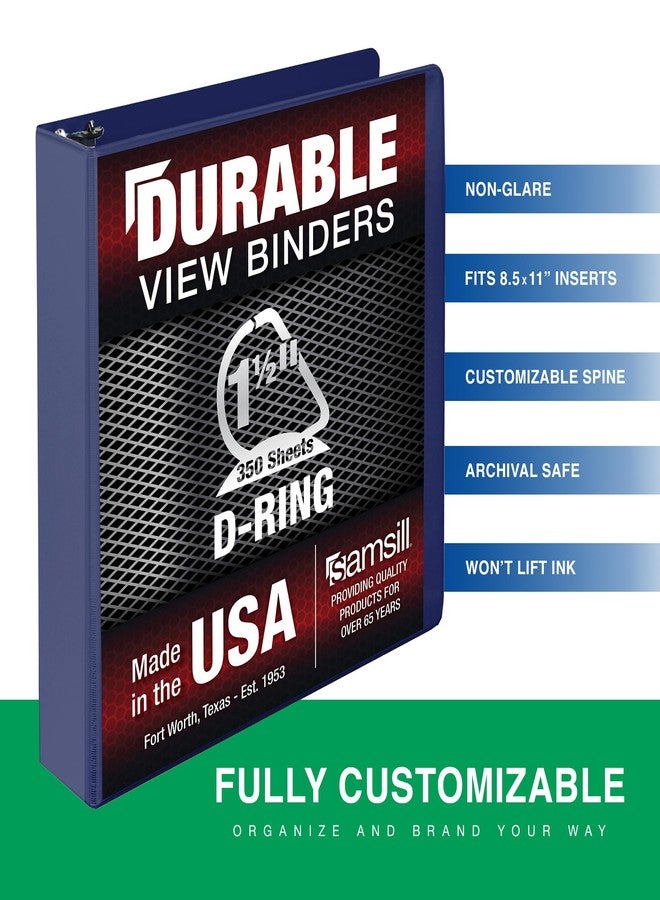Samsill Durable 1.5 Inch Binder, Made in The USA, D Ring Binder, Customizable Clear View Cover, Midnight Blue, Holds 350 Pages - Image 2