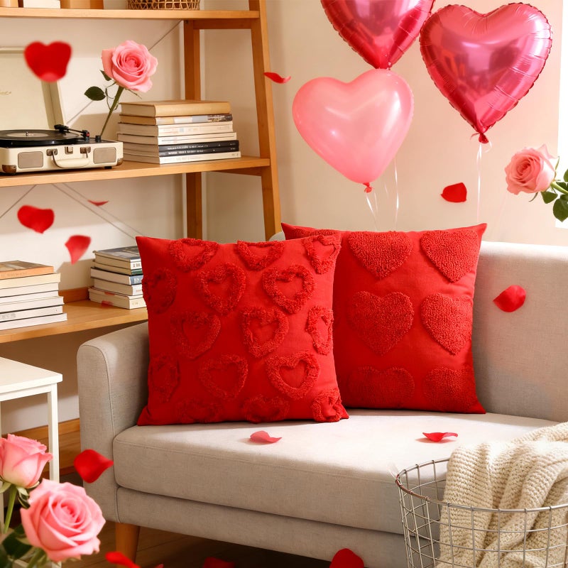 BOARDFEB Valentine's Day Pillow Covers Set of 2,18x18 Inch Red Heart Decorative Throw Pillow Covers for Romantic Home Decor - Image 2