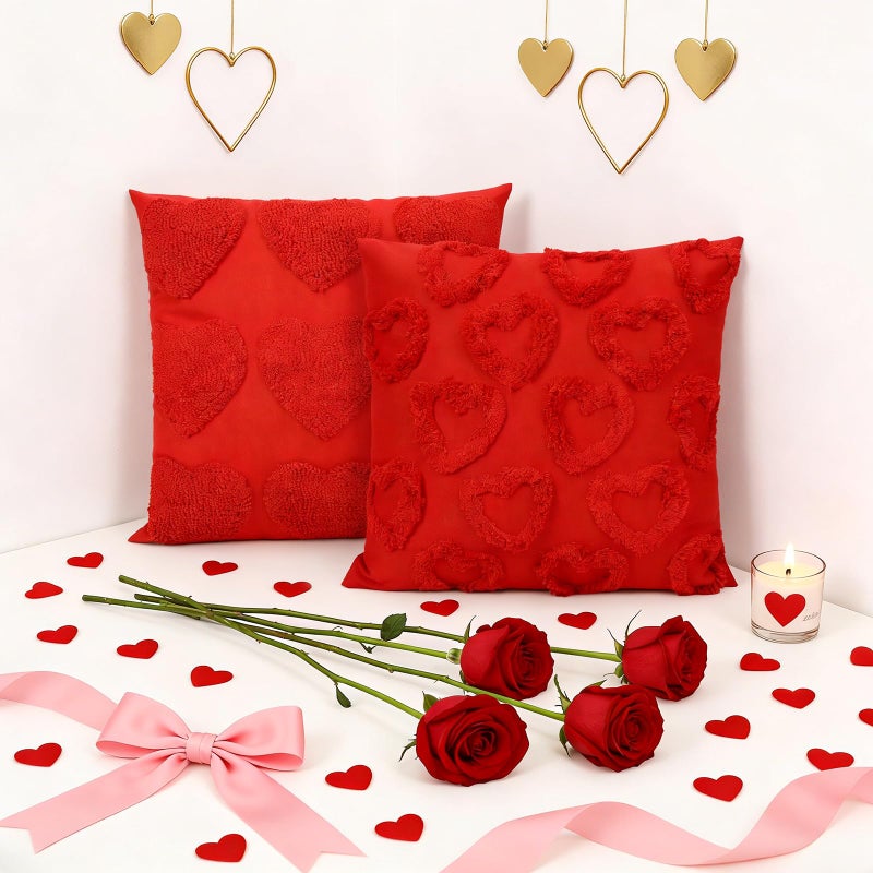 BOARDFEB Valentine's Day Pillow Covers Set of 2,18x18 Inch Red Heart Decorative Throw Pillow Covers for Romantic Home Decor - Image 3