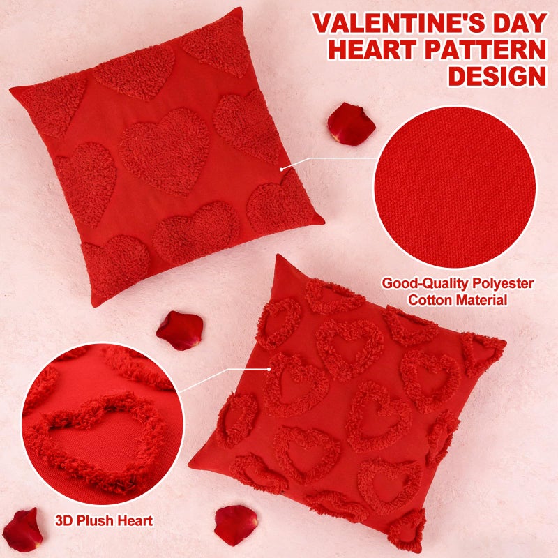BOARDFEB Valentine's Day Pillow Covers Set of 2,18x18 Inch Red Heart Decorative Throw Pillow Covers for Romantic Home Decor - Image 5