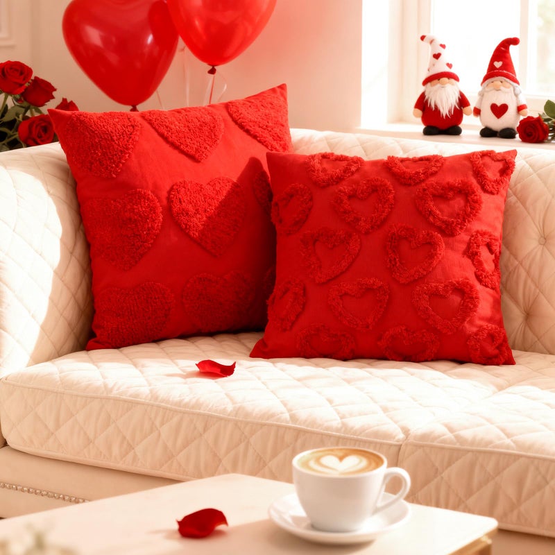 BOARDFEB Valentine's Day Pillow Covers Set of 2,18x18 Inch Red Heart Decorative Throw Pillow Covers for Romantic Home Decor - Image 1