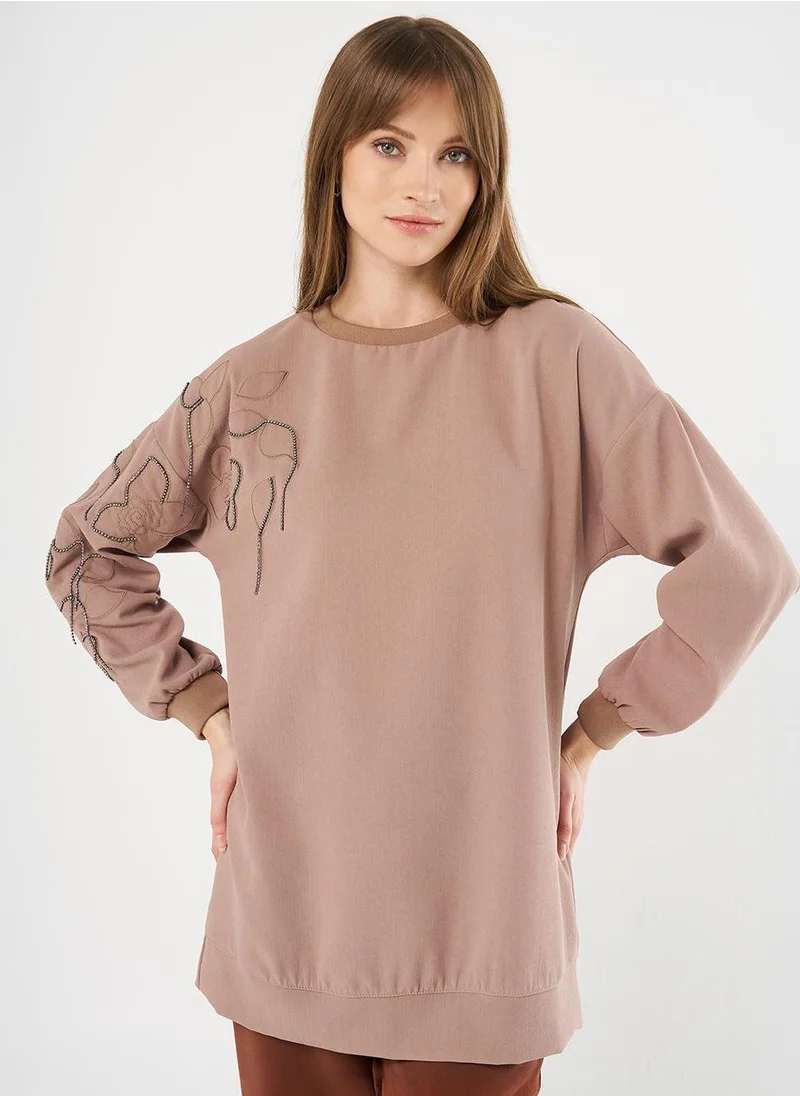 Kayra Flower Appliqué Crepe Sweatshirt Mink