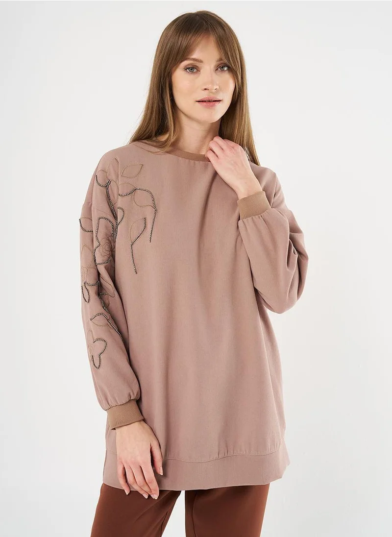 Kayra Flower Appliqué Crepe Sweatshirt Mink