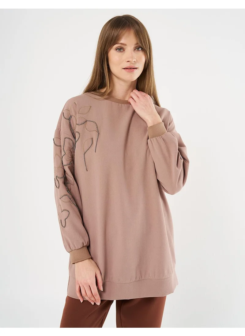 Kayra Flower Appliqué Crepe Sweatshirt Mink