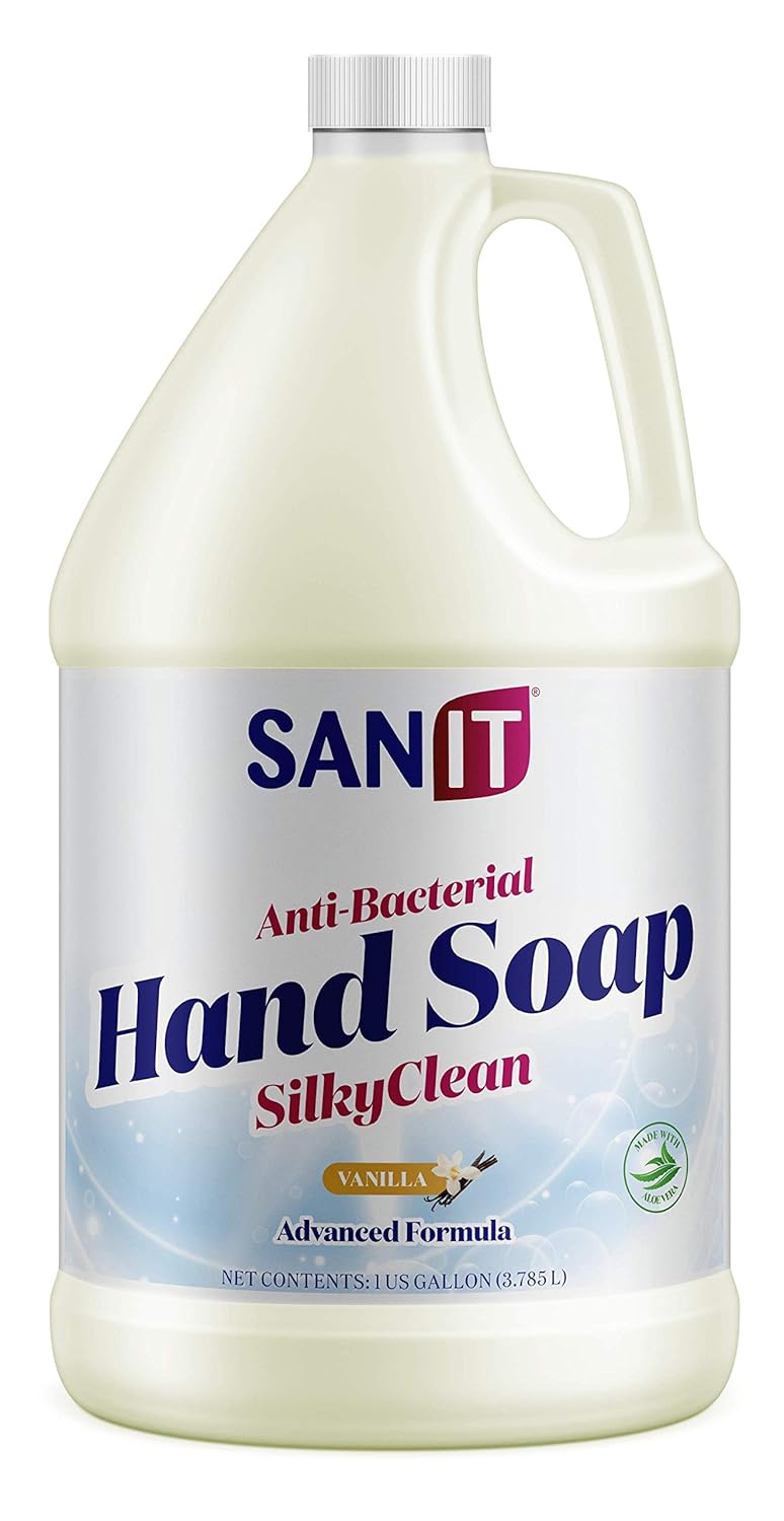 Sanit Silky Clean Antibacterial Liquid Gel Hand Soap Refill  Advanced Formula with Coconut Oil and Aloe Vera  AllNatural Moisturizing Hand Wash  Made in USA Vanilla 1 Gallon