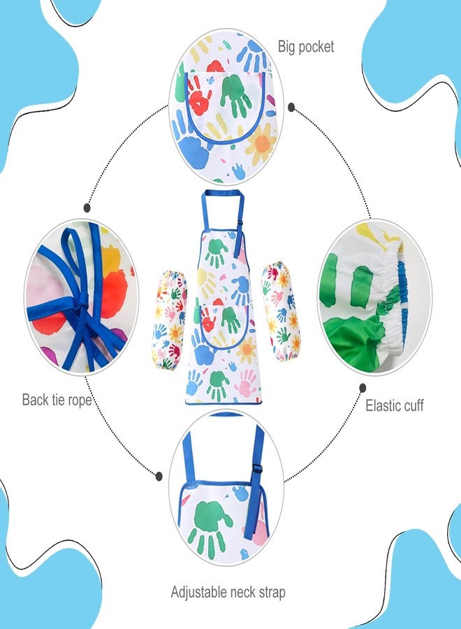 KUUQA Art Apron with Hat & Sleeves Waterproof - Children’s Painting Smock with Adjustable Straps, Stain Resistant Craft Apron for Childrens - Colorful Handprint Art Apron for Baking - Image 3