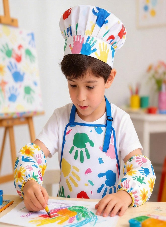 KUUQA Art Apron with Hat & Sleeves Waterproof - Children’s Painting Smock with Adjustable Straps, Stain Resistant Craft Apron for Childrens - Colorful Handprint Art Apron for Baking - Image 5