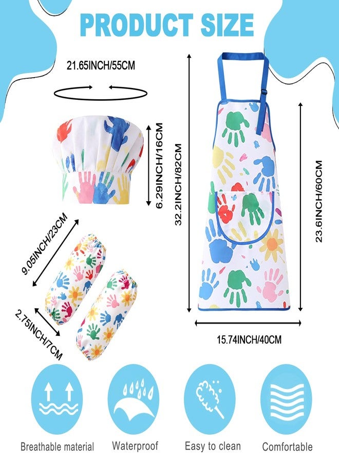 KUUQA Art Apron with Hat & Sleeves Waterproof - Children’s Painting Smock with Adjustable Straps, Stain Resistant Craft Apron for Childrens - Colorful Handprint Art Apron for Baking - Image 2