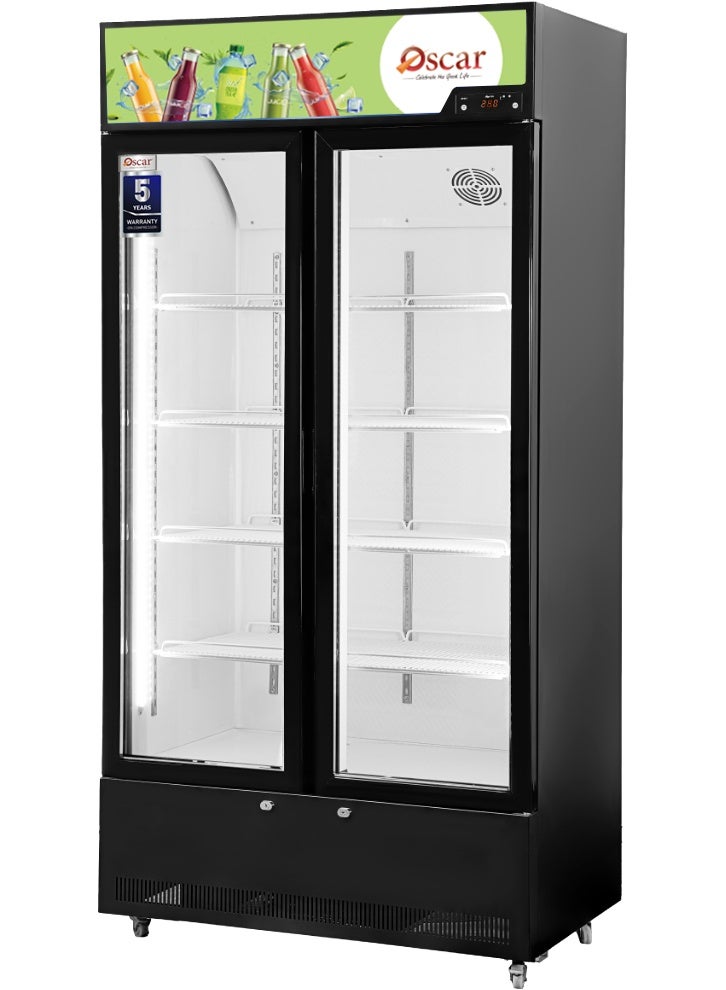 OSCAR 630L Double Door Commercial Chiller with No-Frost Cooling, Digital Temperature Control, Double Glass Door & LED Light – Energy Efficient Upright Beverage Display Fridge OCL630