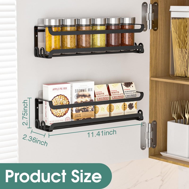 LUCYCAZ 4 Pack Wall Mounted Spice Rack with 16 Hooks, Spice Organizer Shelf for Stove Cabinet Pantry Door,Screw or Adhesive Spice Shelf Hanging Wall Spice Rack in Kitchen and RV (Black, 4 PACK) - Image 2
