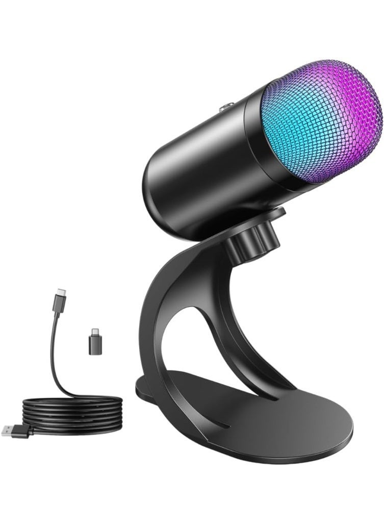 Kingone Gaming Microphone For PC Computer Gaming, USB Mic For Mac PS4 PS5, Condenser Mic With Quick Mute and RGB Control, For Recording Streaming Podcasting Twitch Snapchat - Image 1