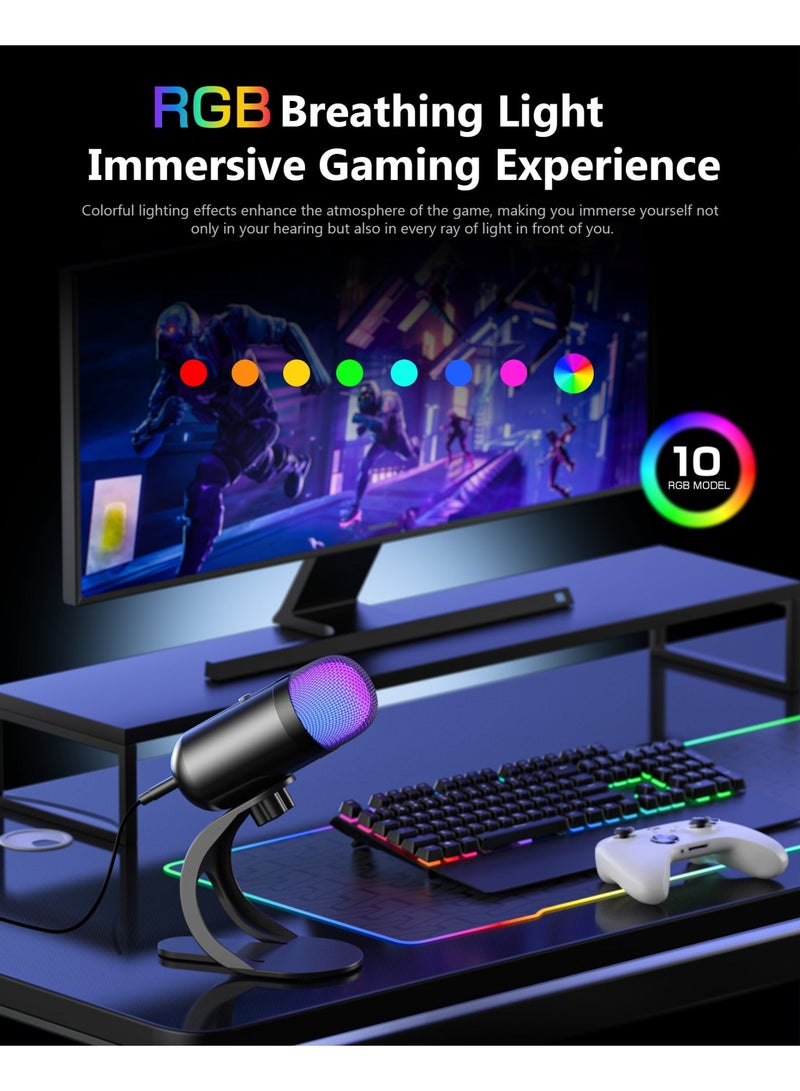 Kingone Gaming Microphone For PC Computer Gaming, USB Mic For Mac PS4 PS5, Condenser Mic With Quick Mute and RGB Control, For Recording Streaming Podcasting Twitch Snapchat - Image 5