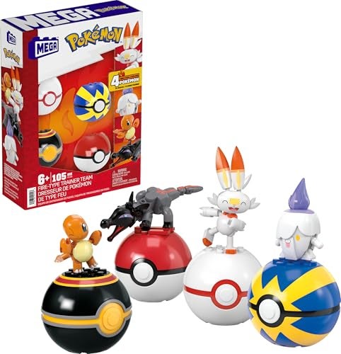 Mega Brands MEGA Pokémon Building Toys Set Fire-Type Trainer Team with 105 Pieces, 4 Poseable Character, 2 Inches Tall, for Kids - Image 1