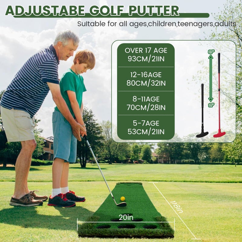 FARROLL Golf Putting Game Set Putting Green Indoor Outdoor Putting Mat with 2 Putters 2 Balls 2 Cups & Flags Backyard Party Office Golf Game for Young Adults Fathers & Golfers - Image 3