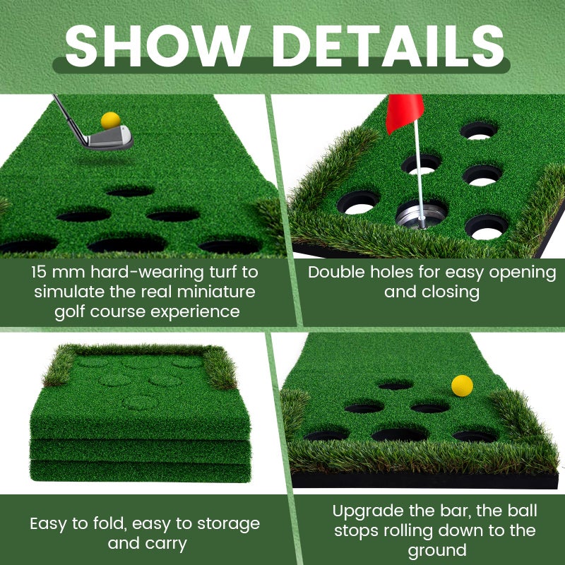 FARROLL Golf Putting Game Set Putting Green Indoor Outdoor Putting Mat with 2 Putters 2 Balls 2 Cups & Flags Backyard Party Office Golf Game for Young Adults Fathers & Golfers - Image 4