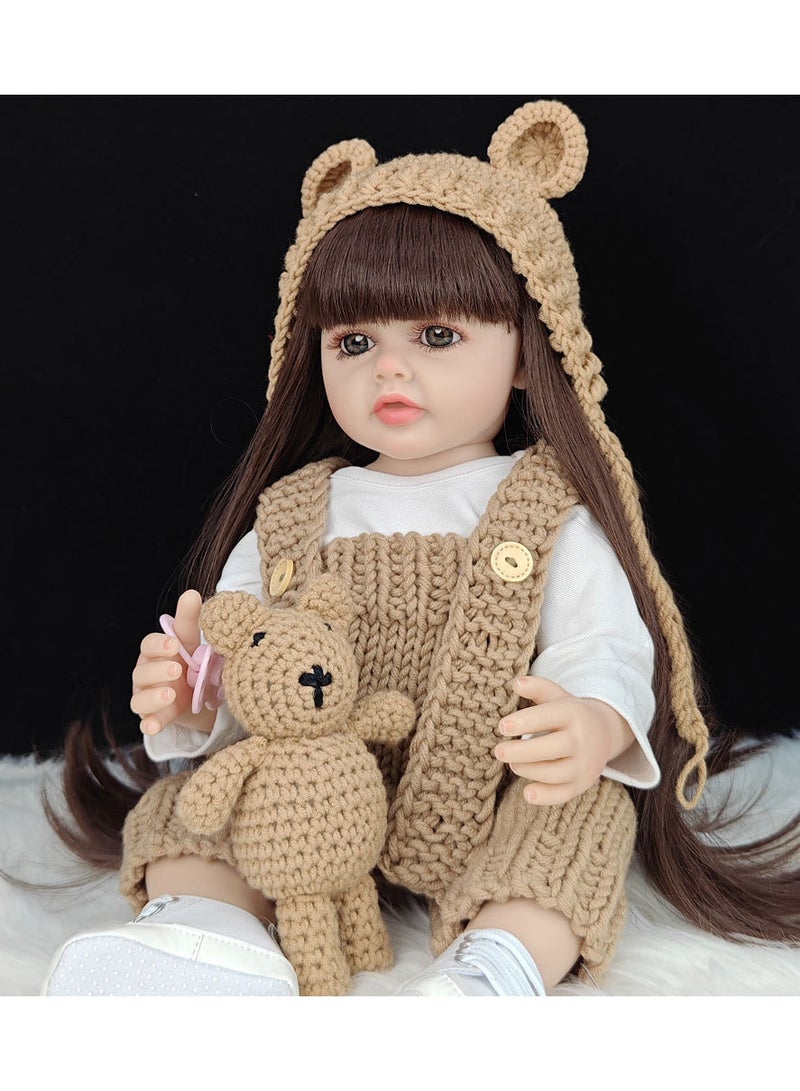 Baby Doll Realistic Full Silicone Baby Doll with Teddy Bear – 55 cm Tall, – Lifelike Features and Fashionable Outfits