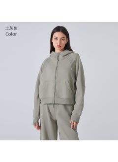 Generic New Fleece Hoodie Women Casual Yoga Top Autumn Winter Earthy gray 