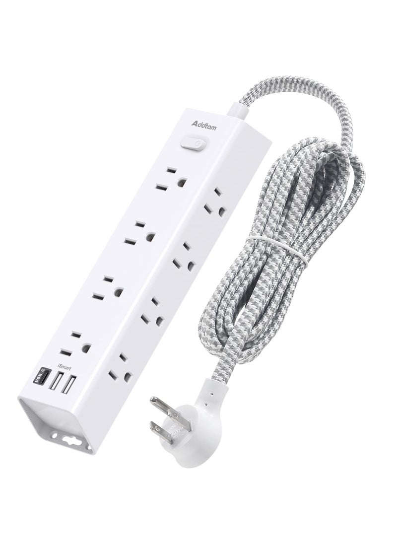 Addtam Desk Power Strip Surge/Overload Protector - Flat Plug, Power Strip, 12 Widely AC Outlets 3 USB (1-USB C), Extension Cord with USB Ports, Wall Mount for Dorm Home Office, ETL Listed  - Image 1