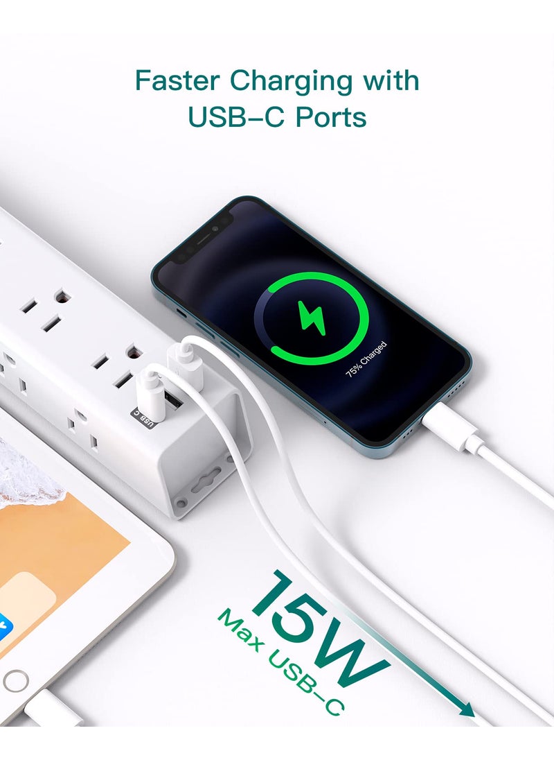 Addtam Desk Power Strip Surge/Overload Protector - Flat Plug, Power Strip, 12 Widely AC Outlets 3 USB (1-USB C), Extension Cord with USB Ports, Wall Mount for Dorm Home Office, ETL Listed  - Image 4