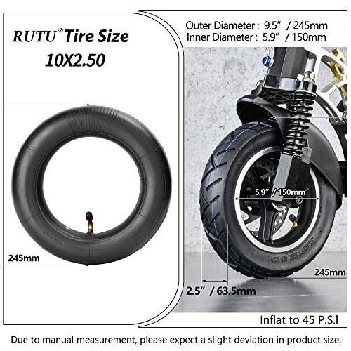 RUTU 10x2.50 Inner Tubes - 10" Scooter Tube Set Compatible with Electric Scooter, Smart Self-Balance Scooters & Boards - Butyl Rubber Tubes with TR87 Bent Air Valve & 4 Dust Caps - Pack of 2 - Image 2