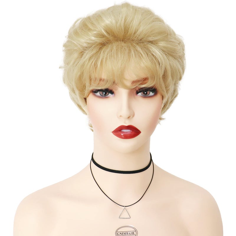 GNIMEGIL Elderly Wigs Short Curly Wig for Ladies Synthetic Hair Old Women Wigs Light Blonde Wig Halloween Costume Carnival Party - Image 3