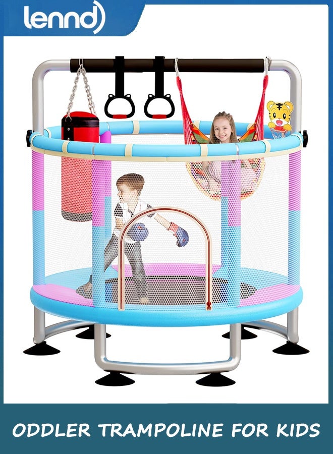 LENND 1.5M Trampoline for Kids, 6-in-1 Toddler Trampoline Indoor Outdoor, Upgrade Full Anti-Rust Tube with Adjustable Gymnastics Bars for Boys Girls - Image 1