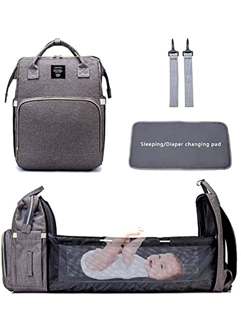 Multifunctional Mummy Bag Bassinet Foldable Functions as Diaper Bag and Changing Station(Grey)