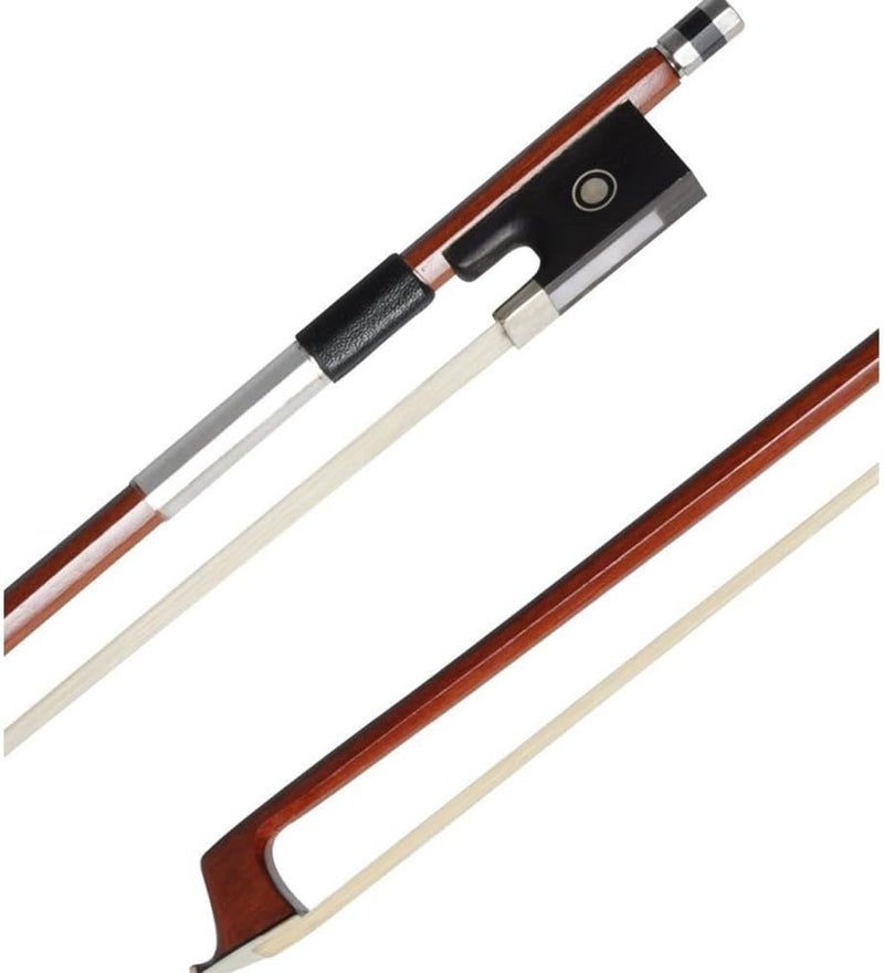 ADM Student Violin Bow, Well Balanced Handmade Brazilwood Bow with Horsehair, Ebony Frog with Pearl Eye and Pearl Slide, Brown (1/4 Size-) - Image 1
