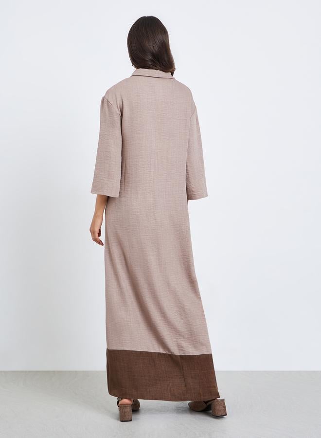 Amirah Women Beige Contrast Hem Collared Jalabiya - Image 5