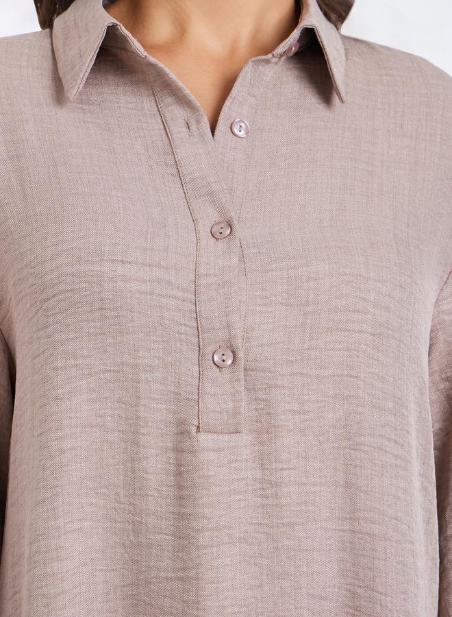 Amirah Women Beige Contrast Hem Collared Jalabiya - Image 4