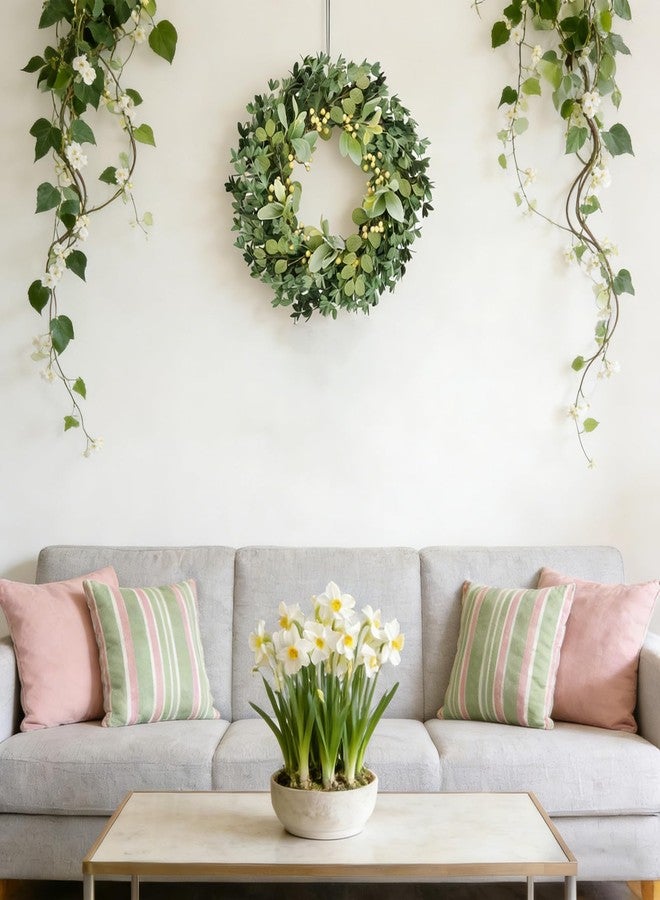 Egolot 22 Inch Soft Touch Boxwood Wreath for Front Door - All Seasons Greenery Wreath with Lambs Ear & White Berries, Spring Door Wreath, Winter Wreaths for Front Door Outside, Year Round Door Decor - Image 2
