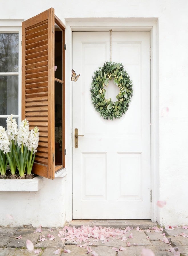 Egolot 22 Inch Soft Touch Boxwood Wreath for Front Door - All Seasons Greenery Wreath with Lambs Ear & White Berries, Spring Door Wreath, Winter Wreaths for Front Door Outside, Year Round Door Decor - Image 4