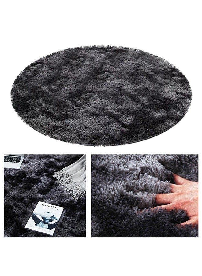 Tie-Dyed Dark Grey Round Rug Ultra-Soft Plush Modern Circle Area Rug for Kid's Bedroom, Fluffy Circular Rug for Nursery Room, Non-Slip Tie-Dyed Dark Grey Rug for Teen's Room  - Image 2