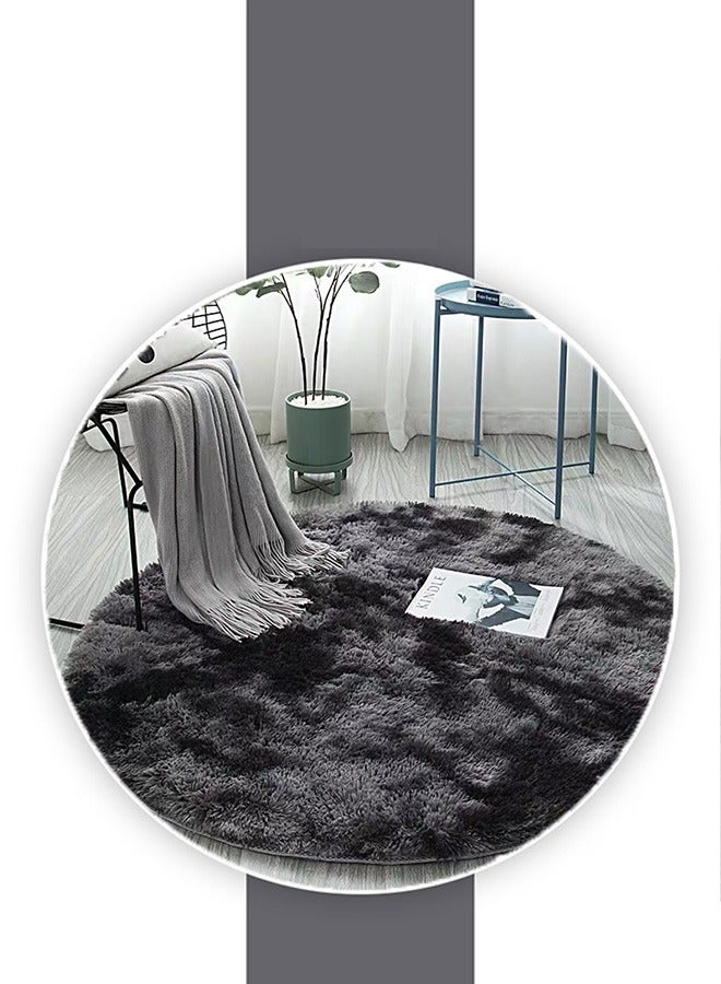 Tie-Dyed Dark Grey Round Rug Ultra-Soft Plush Modern Circle Area Rug for Kid's Bedroom, Fluffy Circular Rug for Nursery Room, Non-Slip Tie-Dyed Dark Grey Rug for Teen's Room  - Image 4