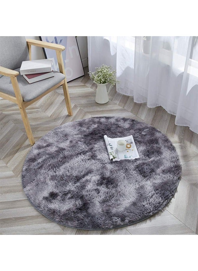 Tie-Dyed Dark Grey Round Rug Ultra-Soft Plush Modern Circle Area Rug for Kid's Bedroom, Fluffy Circular Rug for Nursery Room, Non-Slip Tie-Dyed Dark Grey Rug for Teen's Room  - Image 5
