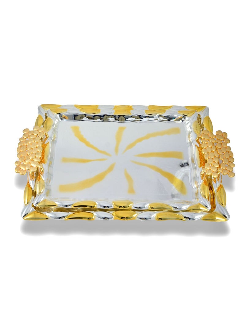 Homemaker 2-Piece Rectangular Luxury Serving Tray, Large 49cm x 35cm & Medium 42cm x 30cm, Steel, Silver & Gold - Image 1
