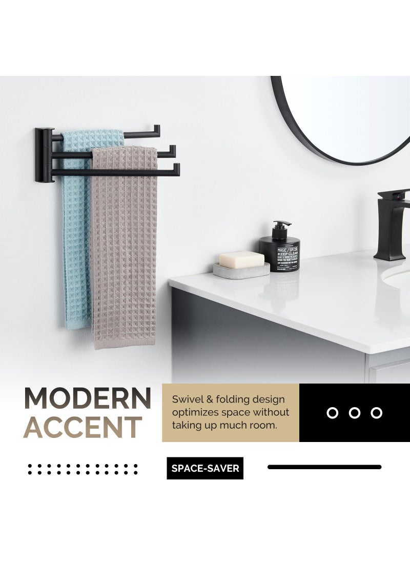 Angle Simple Angle Simple Swivel Hand Towel Holder 3 Bars  304 Stainless Steel Hand Towel Rack  Folding Bathroom Towel Hanger Wall Mount  Matte Black  - Image 3