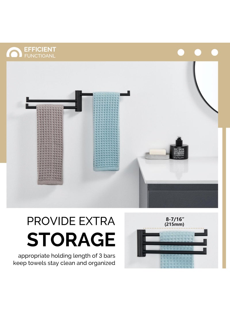 Angle Simple Angle Simple Swivel Hand Towel Holder 3 Bars  304 Stainless Steel Hand Towel Rack  Folding Bathroom Towel Hanger Wall Mount  Matte Black  - Image 4