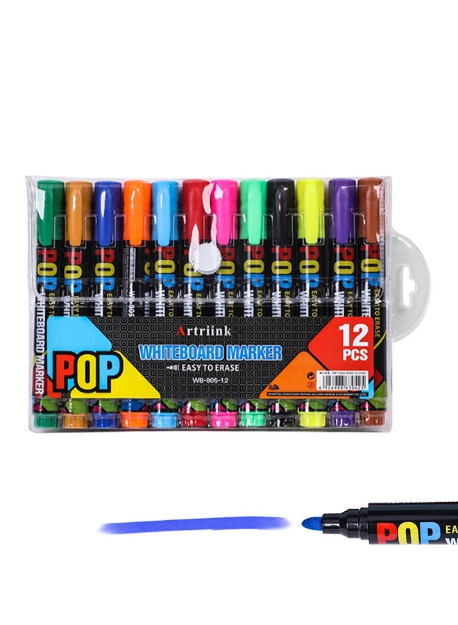 Generic 12-Pack of Erasable Whiteboard Markers, Oil-Based Ink Colored Pens With Grooved Caps, Durable and Smooth Writing, Perfect for Writing on Whiteboards, Glass, Wood and Other Surfaces  - Image 1