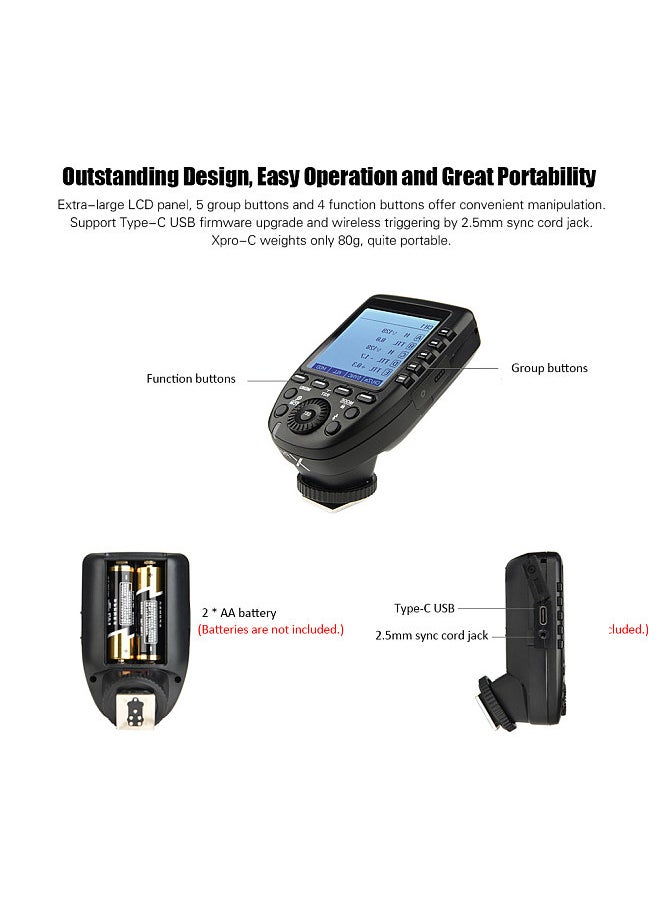 Godox - Xpro-C E-TTL II Flash Trigger Transmitter 2.4G Wireless X System 32 Channels 16 Groups Support TTL Autoflash 1/8000s HSS for Canon EOS Series Cameras - Image 1