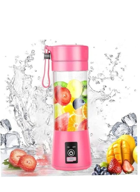 Portable Blender Cup, Electric USB Juicer Blender for Shakes and Smoothies, Juice, Mini Blender with 380ml Capacity and Six Blades for Great Mixing, Lightweight and Convenient (Pink)