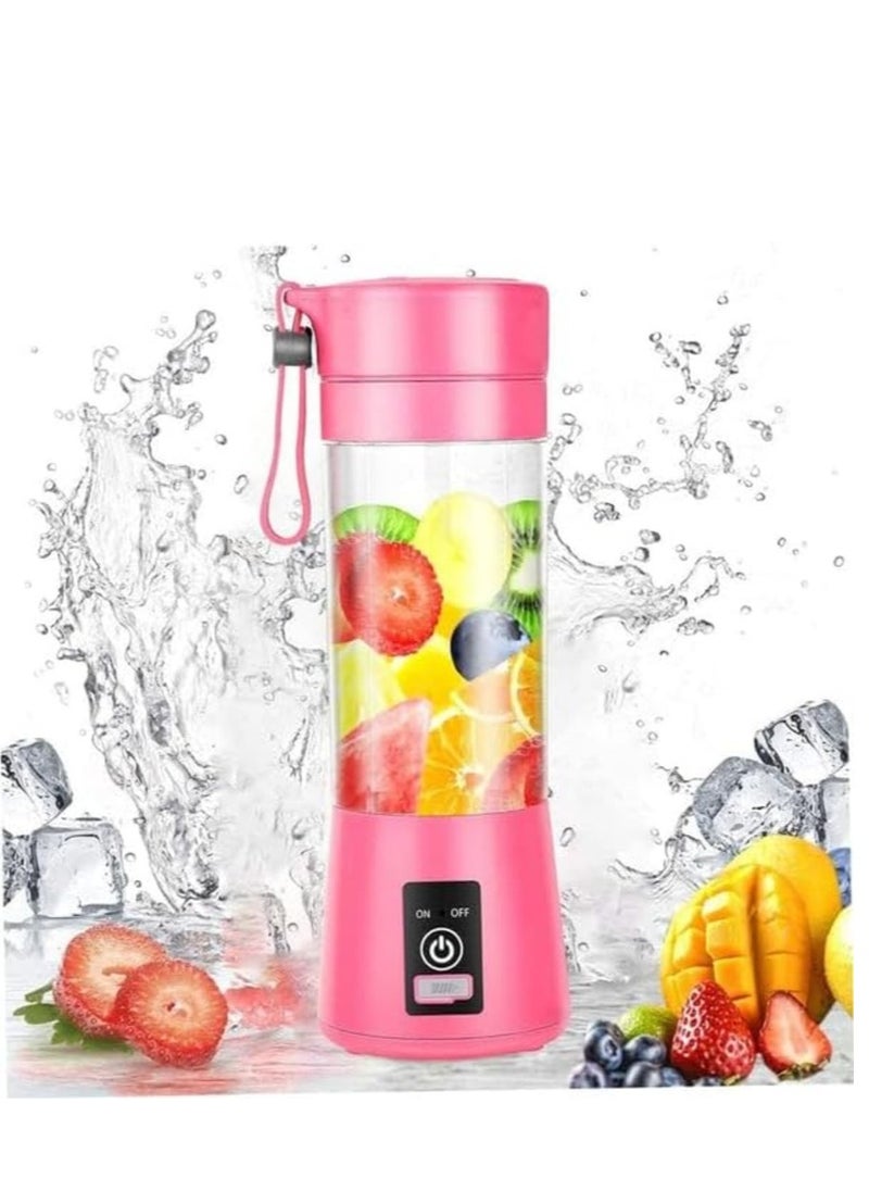 Portable Blender Cup, Electric USB Juicer Blender for Shakes and Smoothies, Juice, Mini Blender with 380ml Capacity and Six Blades for Great Mixing, Lightweight and Convenient (Pink)