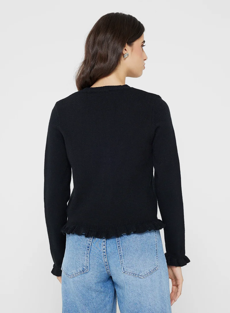 Ginger Slim Fit Button Down Cardigan with Frill Detail