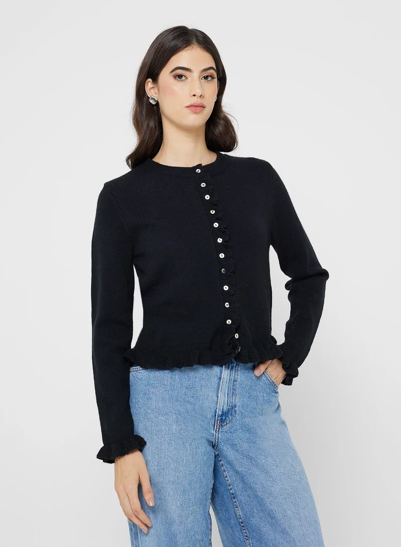 Ginger Slim Fit Button Down Cardigan with Frill Detail