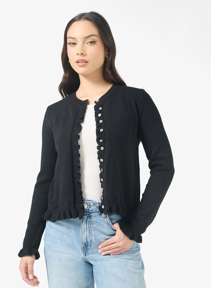 Ginger Slim Fit Button Down Cardigan with Frill Detail - Image 1