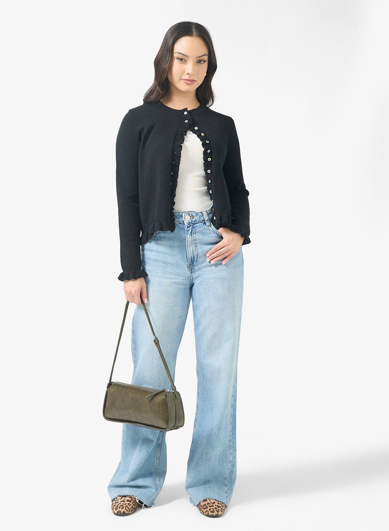 Ginger Slim Fit Button Down Cardigan with Frill Detail - Image 4