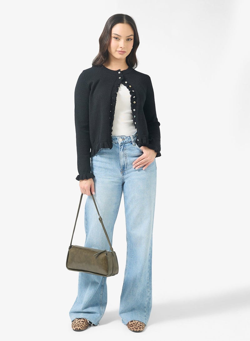 Ginger Slim Fit Button Down Cardigan with Frill Detail - Image 4